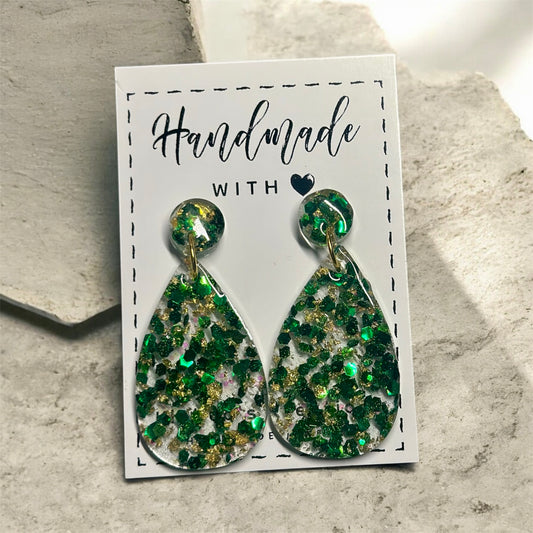 Green & Gold Dangle Earrings