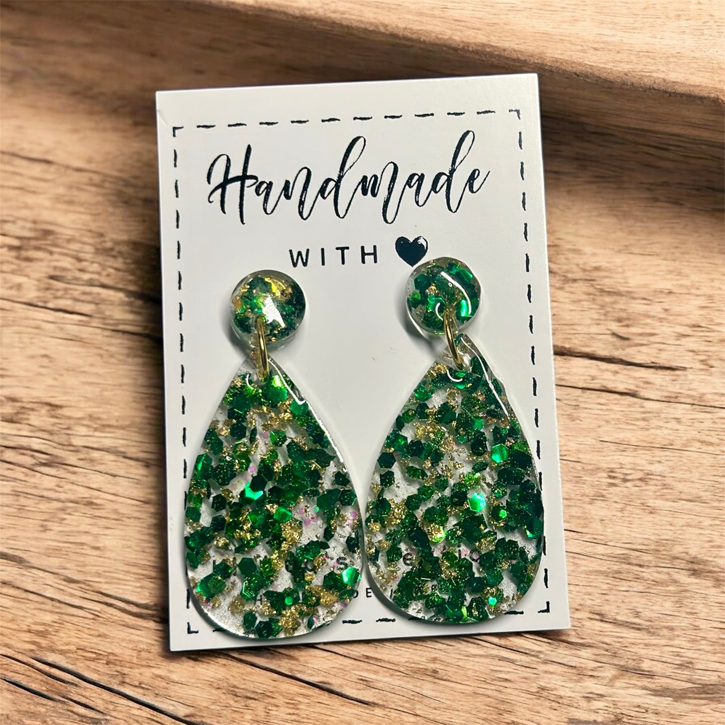 Green & Gold Dangle Earrings