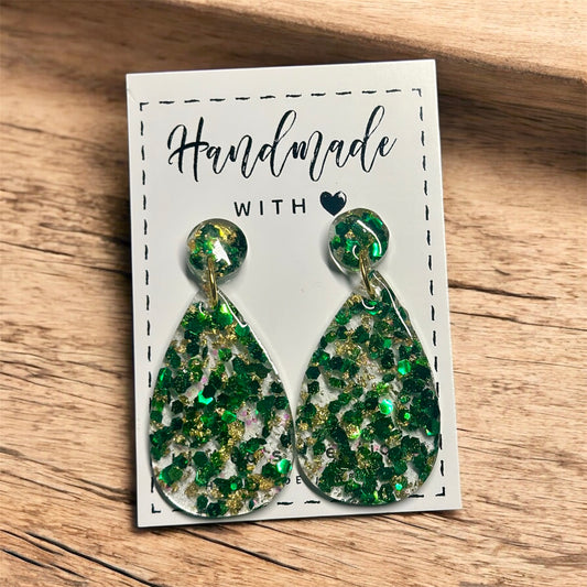 Green & Gold Dangle Earrings