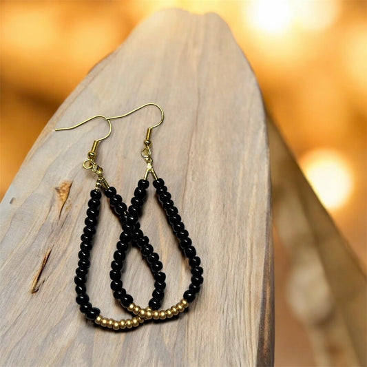 Black & Gold Beaded Hoops