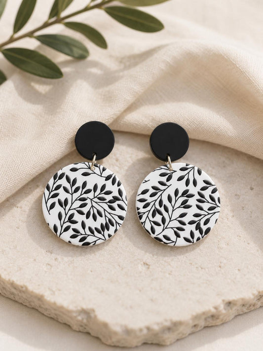 Black and White Floral Acrylic Earrings