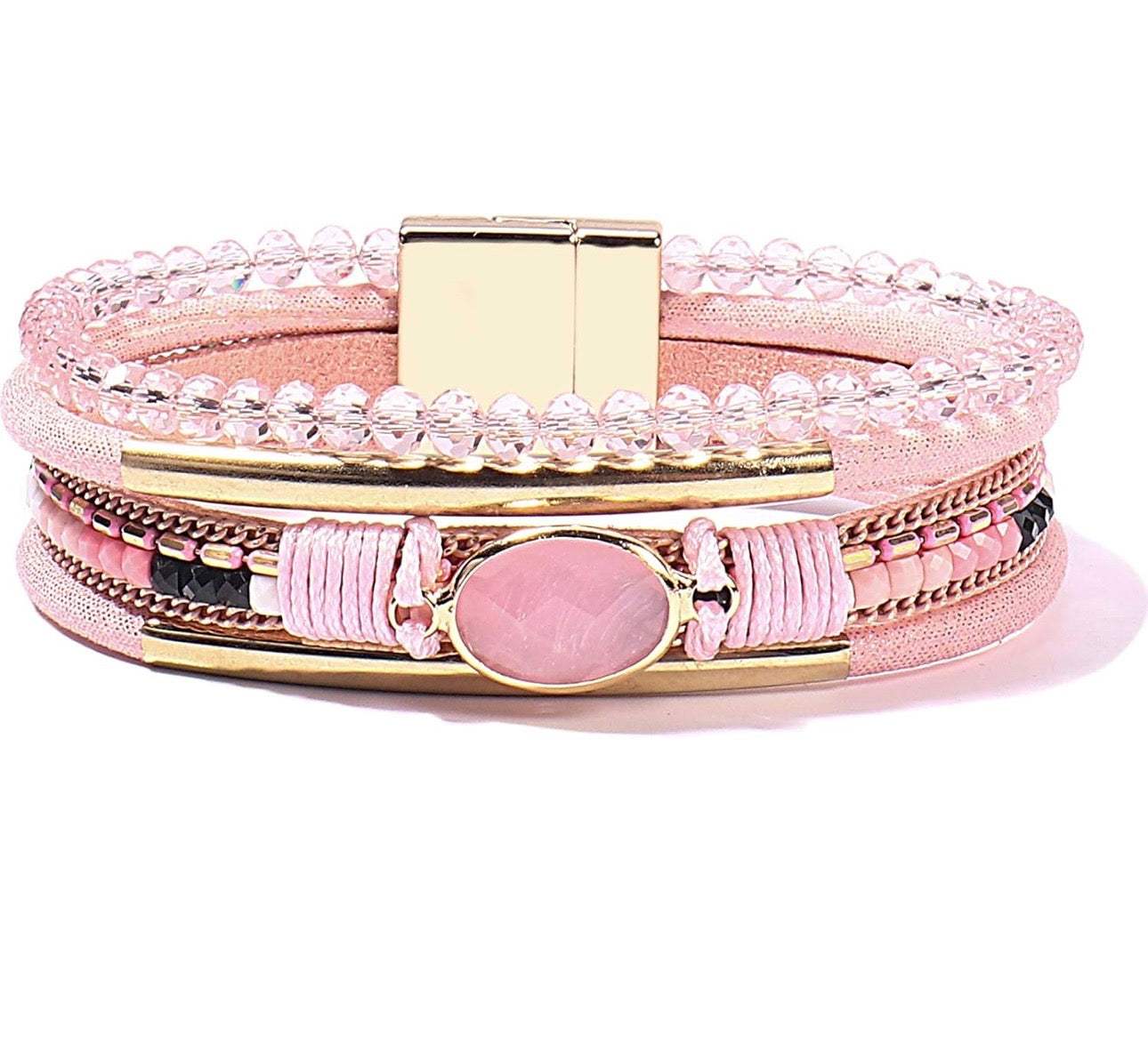 Wrap Bracelet with Magnetic Clasp (Pink)