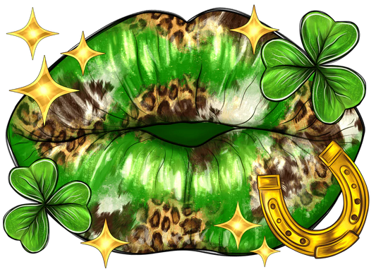 St. Patty's Day Lips with Leopard T-Shirt or Sweatshirt